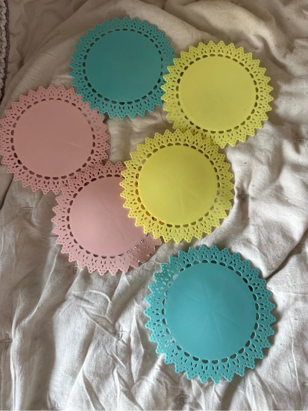 Vintage Pastel Plastic Lace Doilies Placemats Coasters Mixed Set